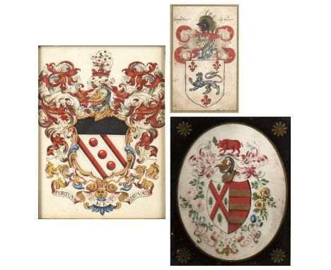 Three Heraldic paintings to include a painting of The Arms of Bragdon of London, confirmed in a visitation of 1568 and taken 