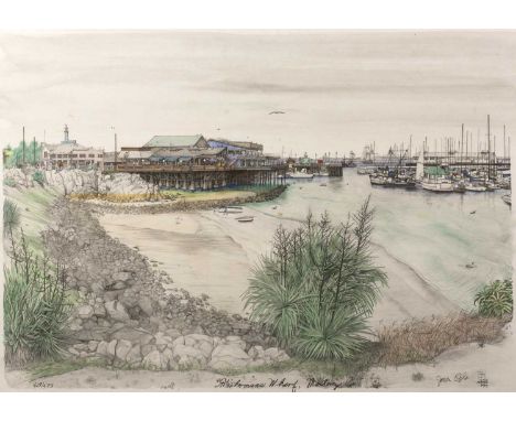 Janet Olge Fishermans Wharf, Monterey, Ca, limited edition lithograph, numbered 429/475, signed and dated 1992-1995 lower rig