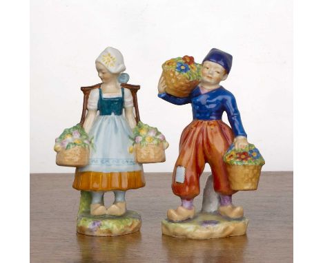 F. Gertner for Royal Worcester porcelain pair of ceramic figures 'Dutch boy' and 'Dutch girl', both with puce marks to the ba