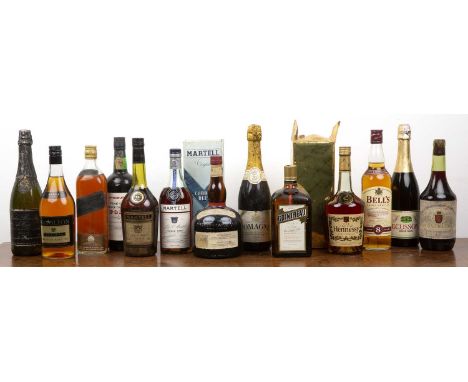 Collection of spirits and ciders to include a 24 FL OZS. bottle of Cordon Bleu, J. & F. Martell Cognac, Produce of France, 70