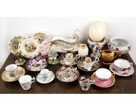 Large collection of porcelainEnglish and Continental, including porcelain trios, a Chinese flourite model bird and an Emu egg