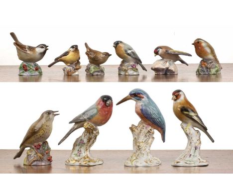 Ten Royal Worcester porcelain models of various birds in glazed finish, all bearing marks to the base/hollow interior, one sm