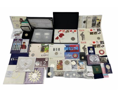 Coins including United Kingdom 1994 brilliant uncirculated coin collection, 2001 silver proof five pound coin, 2017 silver pr