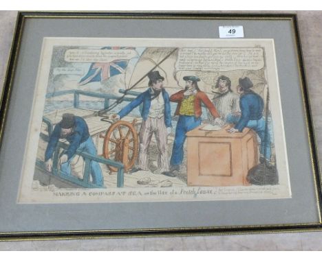 An early 19th Century published by Thomas Tegg coloured print, 'Makeing a Compass at Sea or the use of a Scotch Louse', 10" x