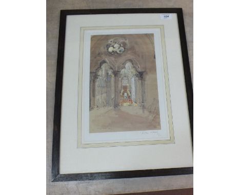 A framed print of Westminster Abbey, signed in pencil John Ward 88/500, 14" x 9"