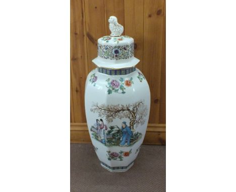 A large modern Chinese urn and cover plus a Copeland Spode floral tureen etc