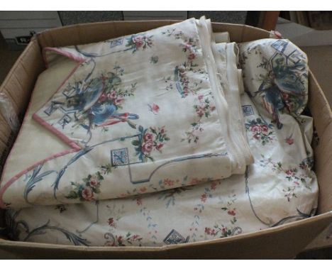 A large pair of vintage glazed floral cotton curtains