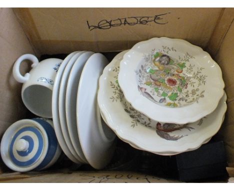 Items of china to include Booths Real Old Willow, Royal Doulton, Copeland Spode etc (three boxes)