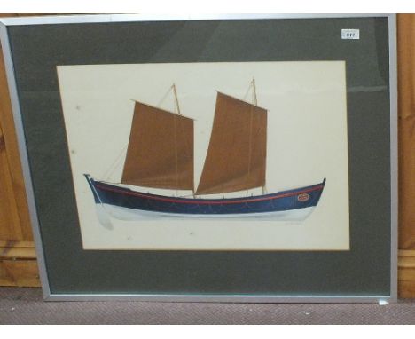 A signed watercolour, R.N.L.I. sail propelled lifeboat, 18" x 25" plus a photo landscape print