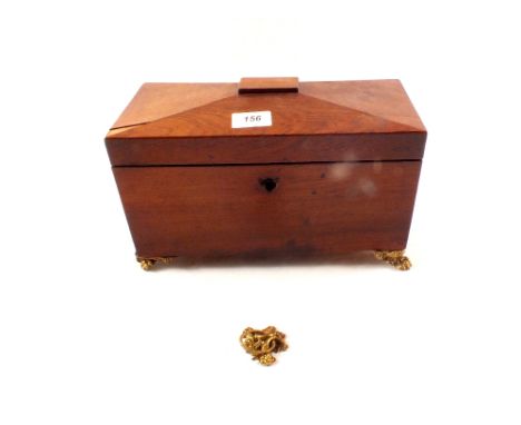 A 19th Century mahogany two compartment sarcophagus tea caddy (for restoration)