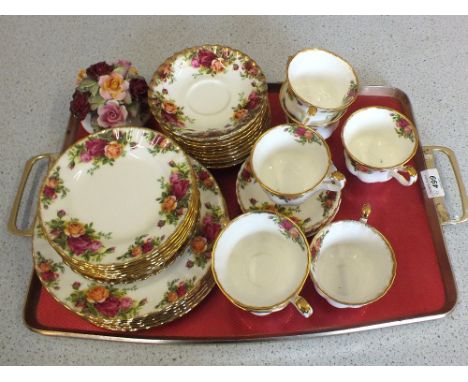 Royal Albert Old Country Roses part dinner and tea set including a clock (two trays)