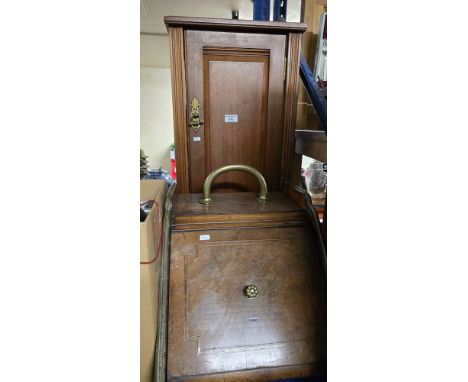 VICTORIAN MAHOGANY SINGLE DOOR POT CUPBOARD, MAHOGANY WITH BRASS INLAID COAL SCUTTLE WITH METAL LINER