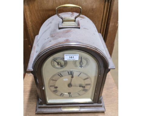 MAHOGANY CASED SILVER FACED MANTLE CLOCK WITH PRESENTATION PANEL DATED 1926     