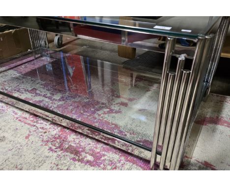 GLASS TOPPED CHROME FRAMED MODERN COFFEE TABLE     
