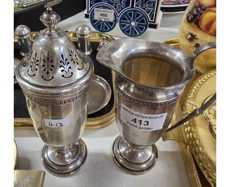 BIRMINGHAM SILVER CREAM JUG &amp; SUGAR SHAKER, WEIGHT APPROX 255.5 GRAMS