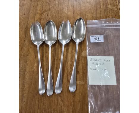 SET OF 4 SCOTTISH SILVER SPOONS BY ROBERT GRAY GLASGOW CIRCA 1776, WEIGHT APPROX 253 GRAMS