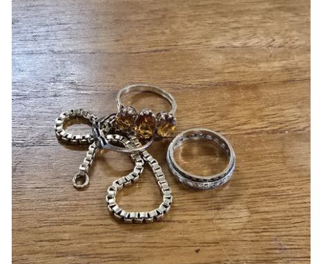 9CT GOLD LADIES 3 STONE AMETHYST SET RING, PART 9CT GOLD CHAIN, 9CT GOLD STONE SET RING, 9CT GOLD ETERNITY STYLE RING, COMBIN