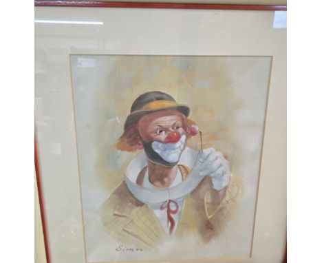 OIL ON BOARD FRAMED PAINTING 15" X 18" CLOWN BY SIMON