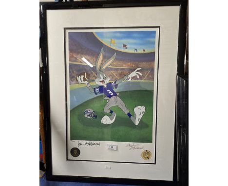 LIMITED EDITION FRAMED WARNER BROS SIGNED PRINT NFL COLLECTABLE AMERICAN FOOTBALL BUGS BUNNY     