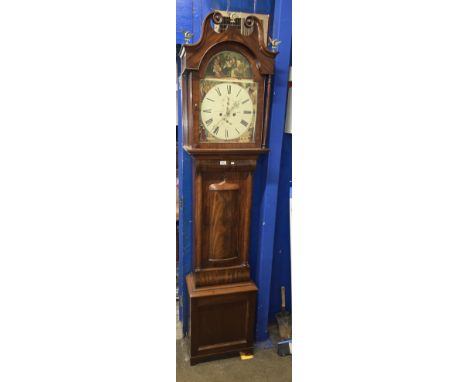 MAHOGANY FRAMED PAINTED FACE GRANDFATHER CLOCK BY ROBERT SERRER, FALKIRK