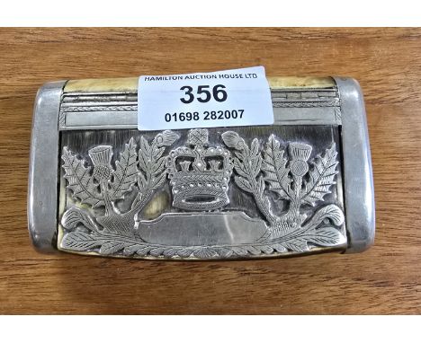SILVER MOUNTED HORN SCOTTISH ROYALTY SNUFF BOX     