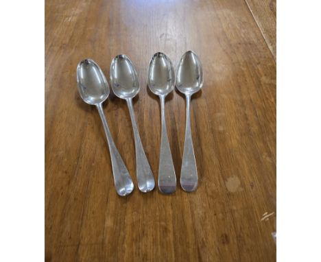 2 PAIRS OF ANTIQUE SCOTTISH SILVER SPOONS, ONE PAIR IS MILNE &amp; CAMPBELL OF GLASGOW &amp; THE OTHER IS JOHN GLEN OF GLASGO