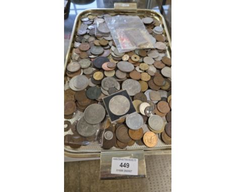 LARGE QUANTITY OF VARIOUS OLD COINS INCLUDING GEORGIAN COINS, COPPER COINS, GEORGIAN CARTWHEEL COIN, PAPER NOTES ETC
