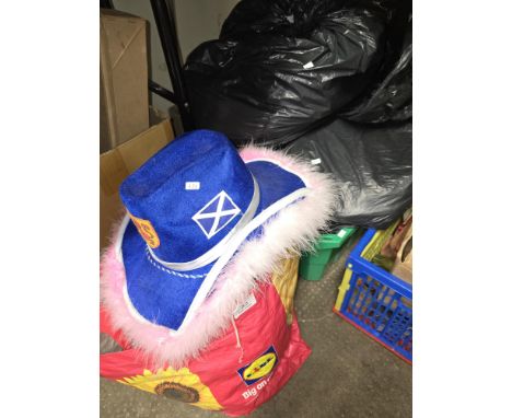 2 BOXES &amp; 2BAGS OF VARIOUS TEA SHIRTS, VESTS, TROUSERS, HATS ETC