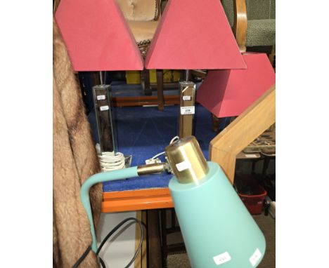 3 MIRRORED TABLE LAMPS &amp; SHADES, ANGLEPOISE FLOOR LAMP