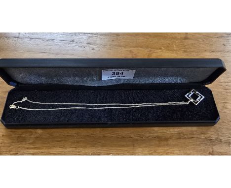 FINE 18CT GOLD LADIES NECK CHAIN WITH 18CT GOLD MODERNIST DIAMOND SET SQUARE PENDANT, WEIGHT APPROX 8.4 GRAMS