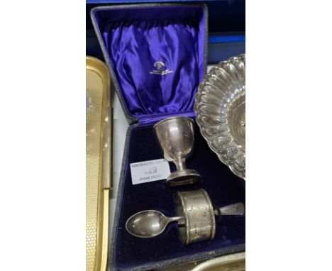 SILVER EGG CUP , SPOON &amp; NAPKIN RING IN FITTED CASE, WEIGHT APPROX 46 GRAMS