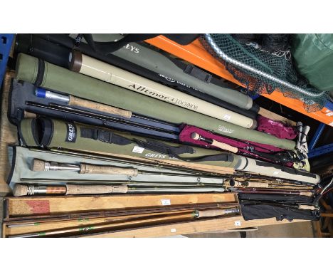 APPROX 10 VARIOUS FISHING RODS COMPRISING GREYS, AIRFLO DELTA, OLYMPIC, SONIC, DAIWA &amp; INSTANT FISHERMAN ROD WITH VARIOUS