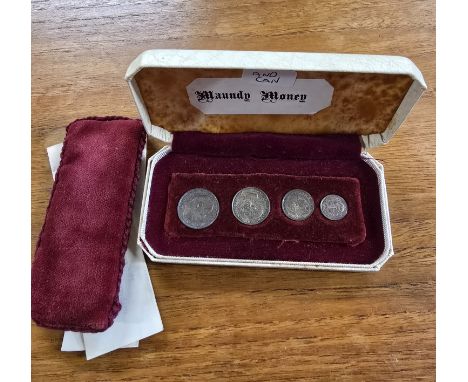 CASED SET OF 4 EDWARD THE 7TH SILVER MAUNDY MONEY     