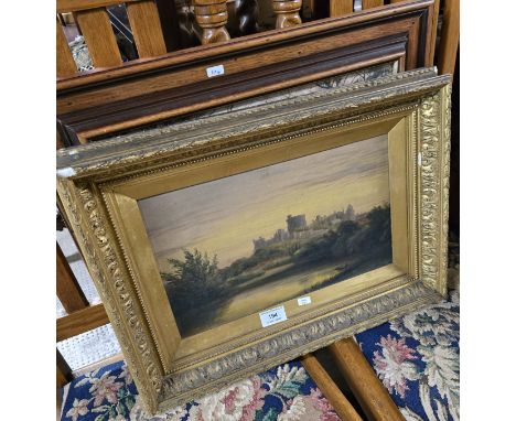 GILT FRAMED OIL ON CANVAS PAINTING  WINDSOR CASTLE, FRAMED DRIVING THE SHEEP PRINT