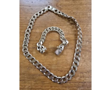 LARGE HEAVY GENTS 9CT GOLD NECK CHAIN WITH MATCHING BRACELET, WEIGHT APPROX 274 GRAMS