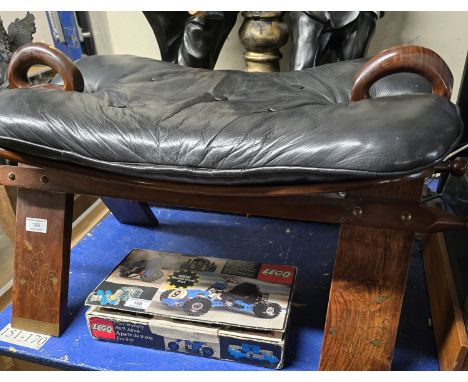 MAHOGANY BRASS INLAID SADDLE STYLE STOOL     