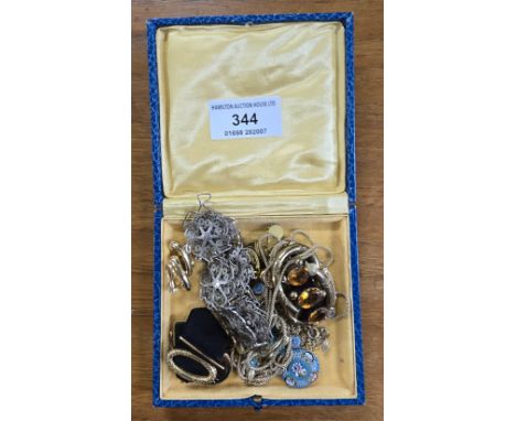 GILT FOB, SILVER GILDED EARRINGS, VARIOUS GILT ROLLED GOLD JEWELLERY, SILVER FILIGREE BRACELET, MICRO MOSAIC PENDANT ON GILT 
