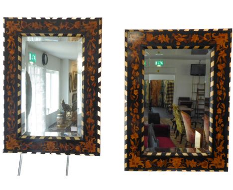 A fine and unusual pair of continental Italianate wall-hanging looking glasses: probably late 19th / early 20th century; each
