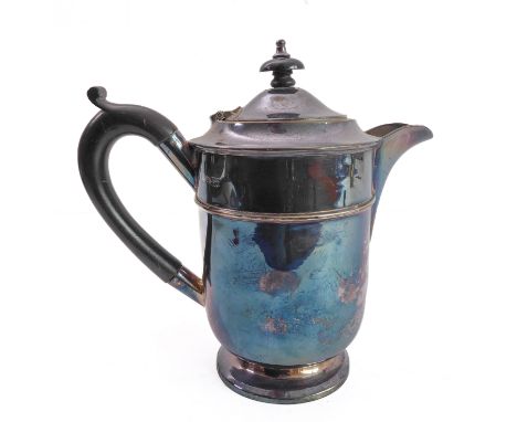 A hallmarked silver hot water jug of cylindrical form: assayed Sheffield 1932 (total weight including handle and finial appro