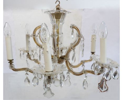 A six-light Venetian-style hanging glass chandelier (damages, broken pieces away and in need of restoration) (approx. 60cm di