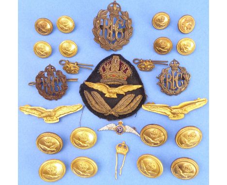 RAF and RFC badges and buttons and a&nbsp;9-carat yellow gold and enamel RFC sweetheart's badge: a set of RAF tunic buttons (