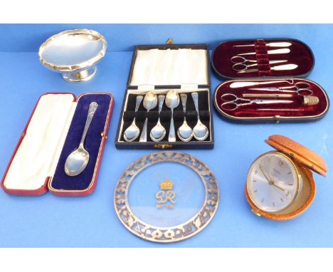 A variety to include hallmarked silver 1937 Edward VIII Coronation spoon (cased):a set of six hallmarked silver coffee spoons