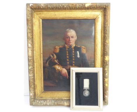 The Naval General Service Medal with Guadeloupe clasp to C. BROWN, MIDSHIPMAN. together with his portrait in oil.   Commander