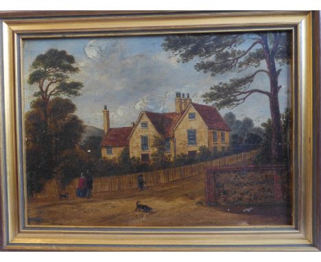 Mid-19th century English School - A portrait of Barrington House, Dorking, oil on panel, titled verso, bears signature R P Bo