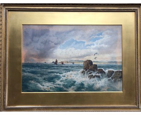 ARTHUR SUKER (1857-1940) - Herring boats in an extensive seascape, a headland beyond, watercolour, signed lower right, origin