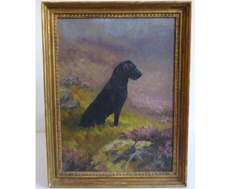 MARY BROWNING (Contemporary) - Portrait of a black Labrador, 'Lower Mill Clang', bred by Pat Wills, owned by H C Henderson, o