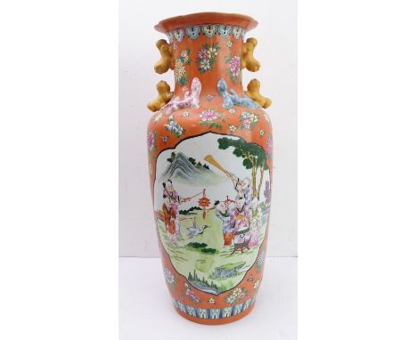 A large late 19th / early 20th century Chinese porcelain vase; the neck with flaring rim above a ruyi head border, the vase w