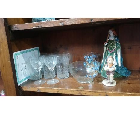 Royal Worcester figure, Hummel figure and assorted glassware
