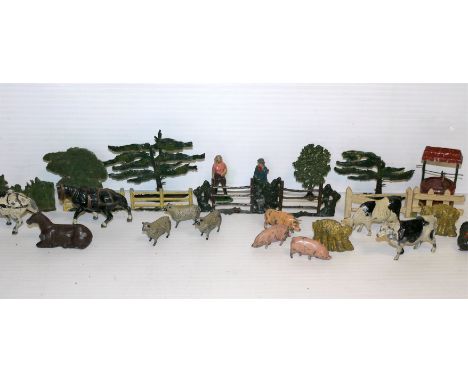 Large quantity of lead farm animals, mainly Britains, also Hilco, Charbens, F G Taylor, Hornby animals (4), fences, trees, pe