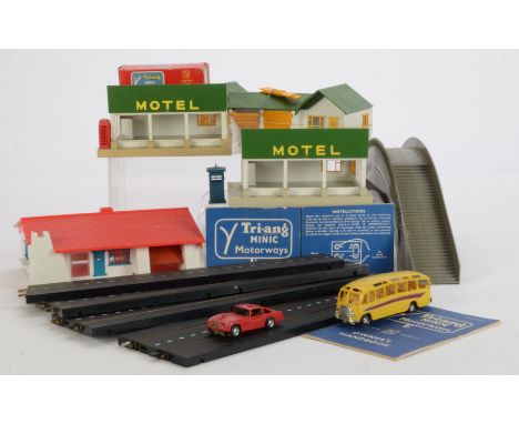 Tri-ang Minic Motorway Vehicles and Accessories,  including yellow Coach, black Police Jaguar (with box), black Rolls, red As